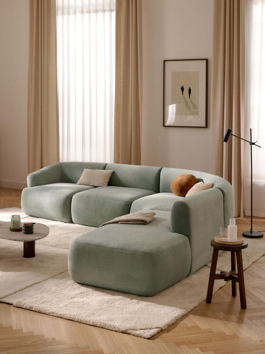 Modern Large Köşe Koltuk Adaçayı Yeşili Dokuma Kadife