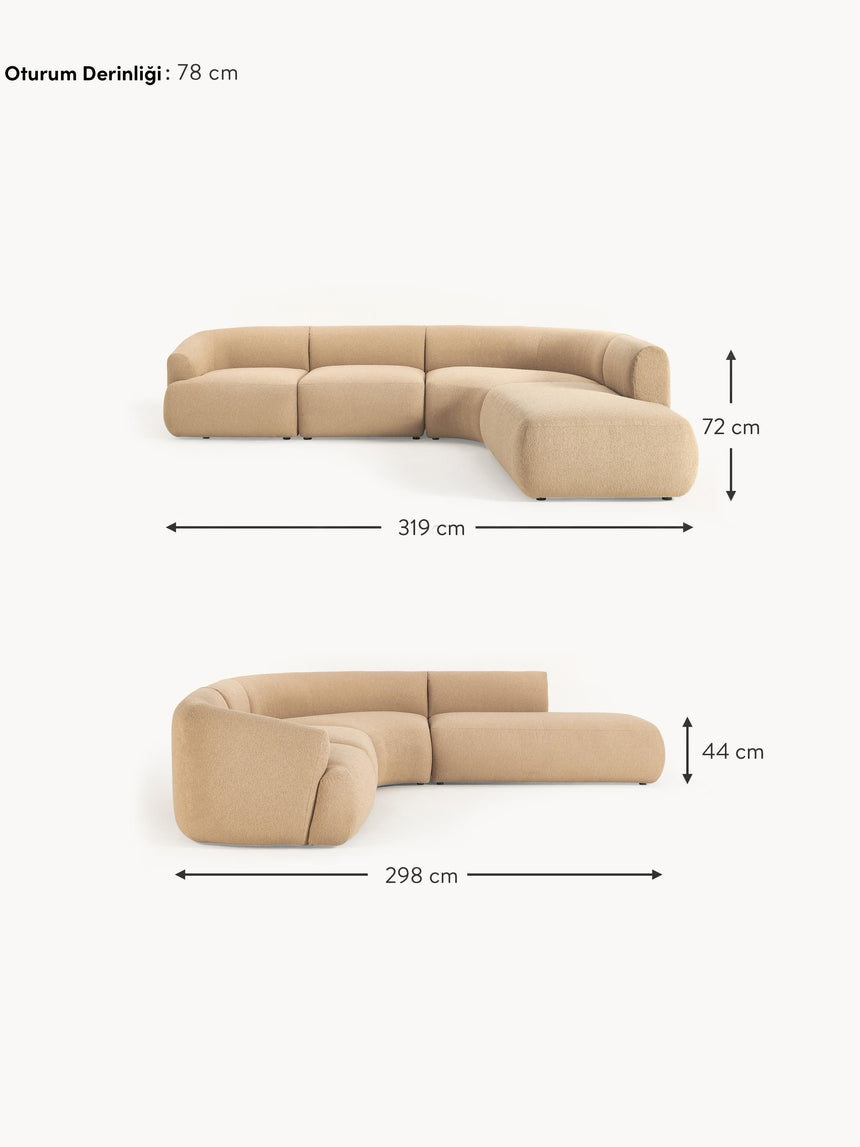 Modern Large Köşe Koltuk Bej Bukle