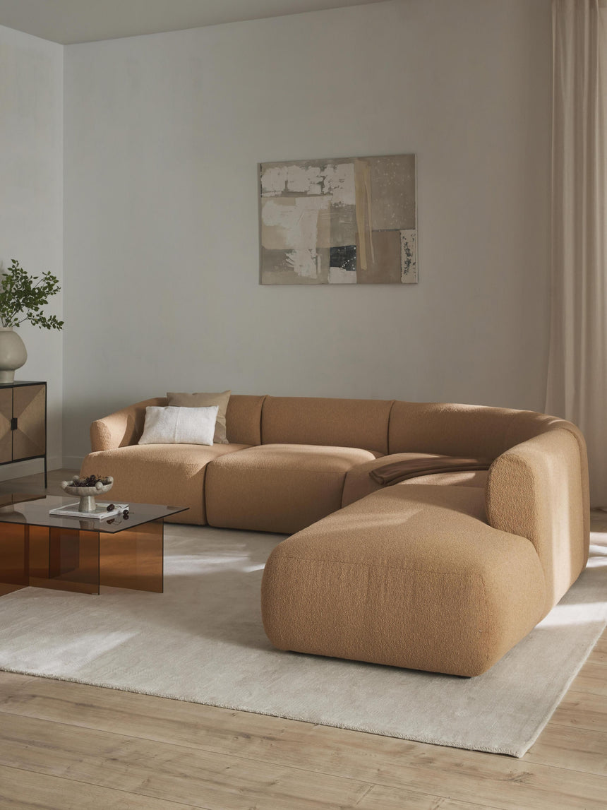 Modern Large Köşe Koltuk Bej Bukle