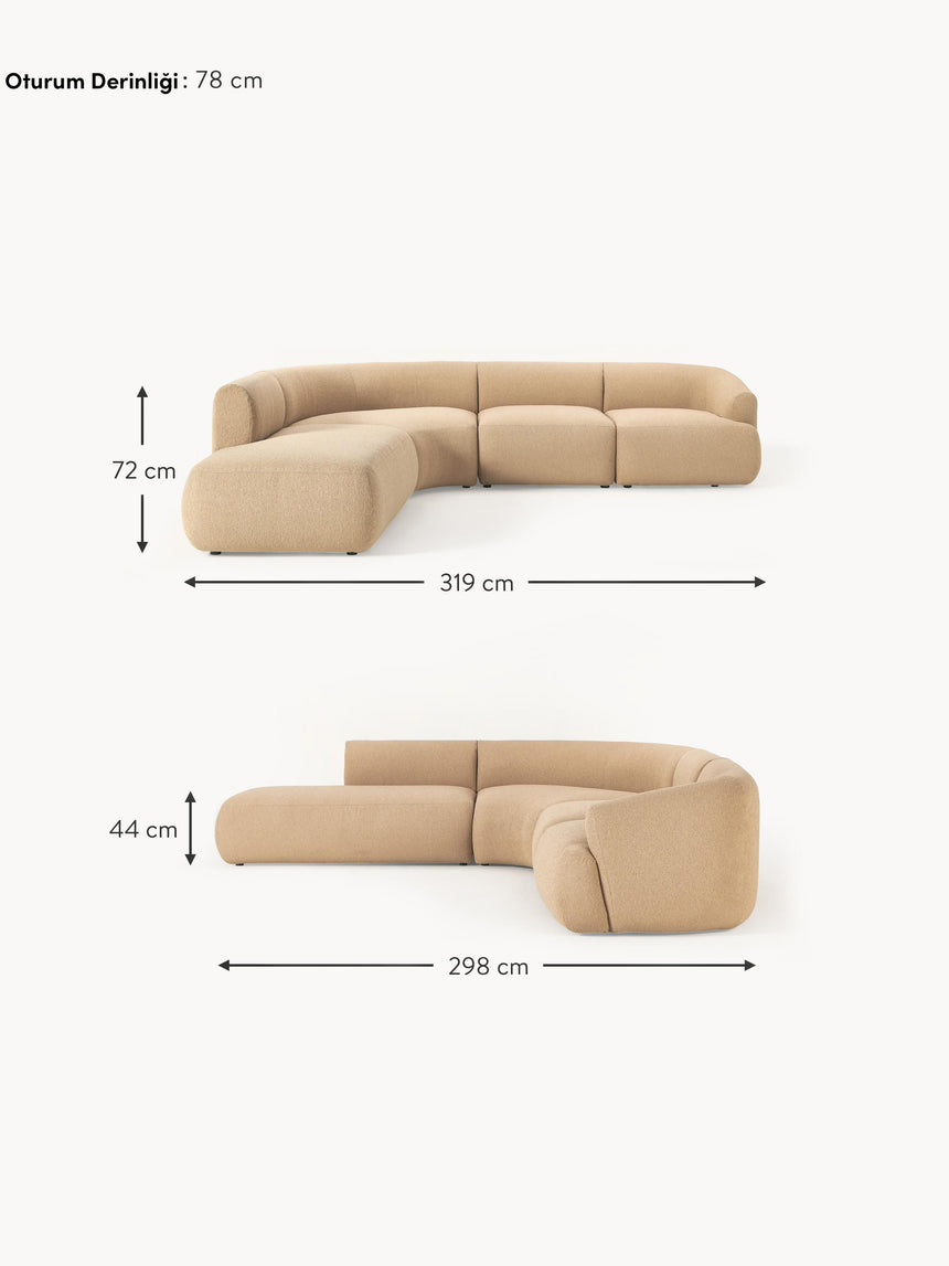 Modern Large Köşe Koltuk Bej Bukle