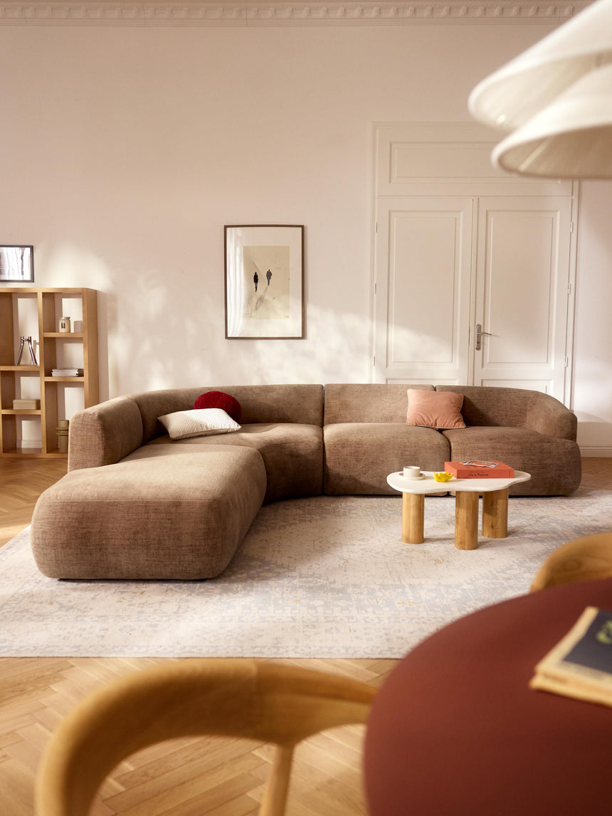 Modern Large Köşe Koltuk Kahve Dokuma Kadife