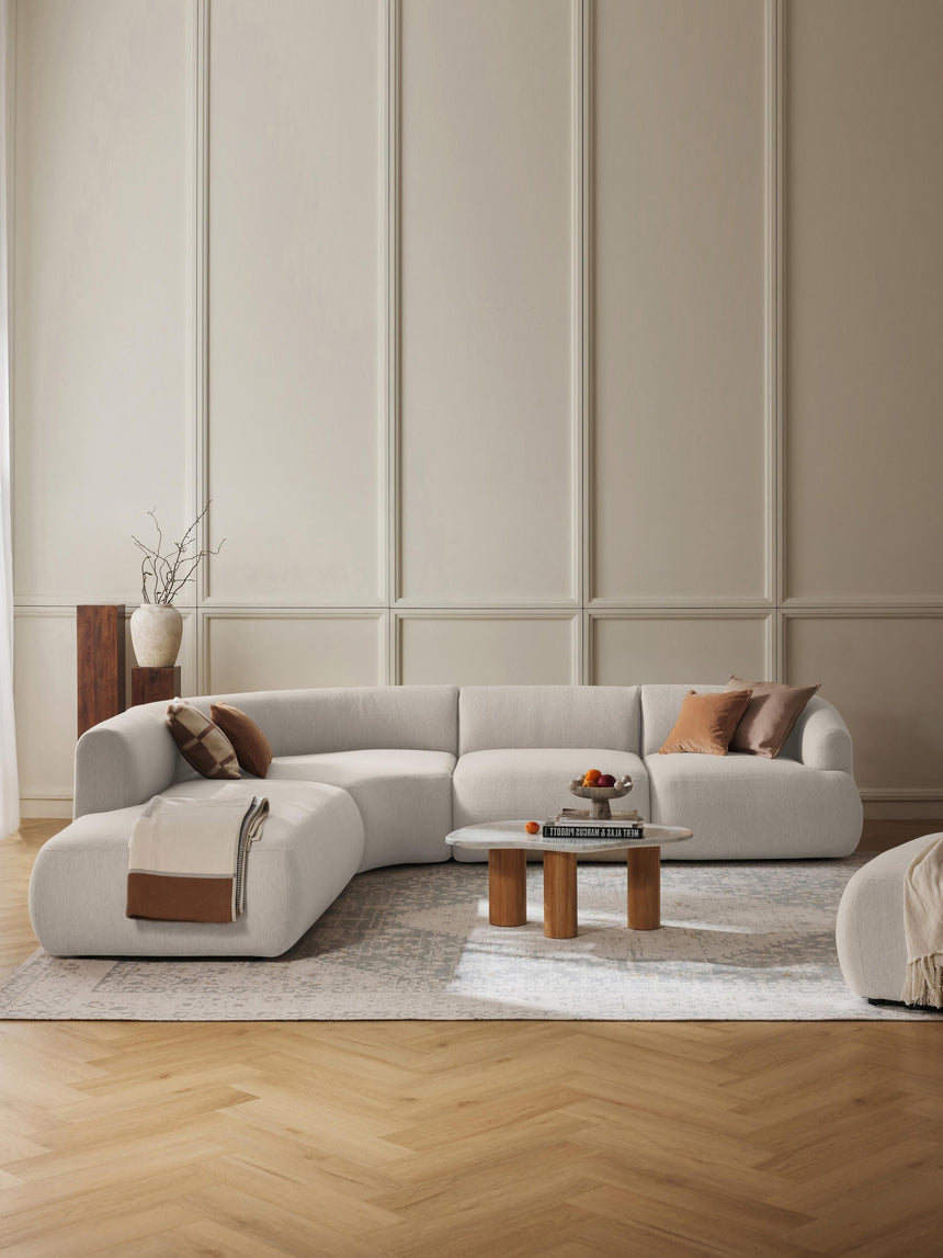 Modern Large Köşe Koltuk Kırık Beyaz Dokuma Kumaş