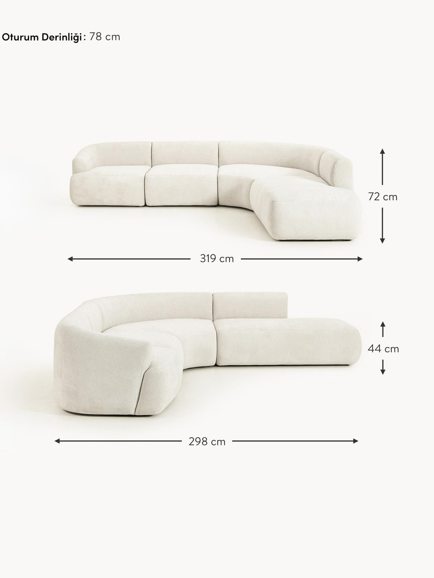 Modern Large Köşe Koltuk Kırık Beyaz Dokuma Kadife
