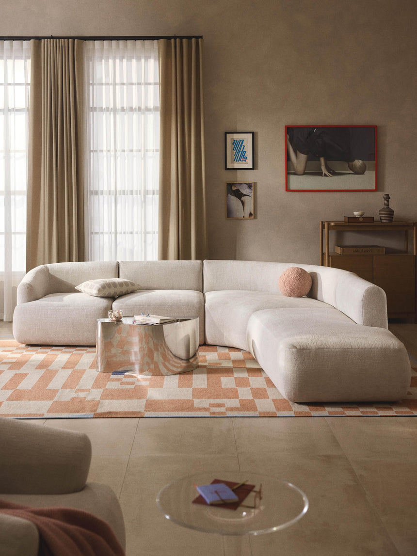 Modern Large Köşe Koltuk Kırık Beyaz Dokuma Kadife