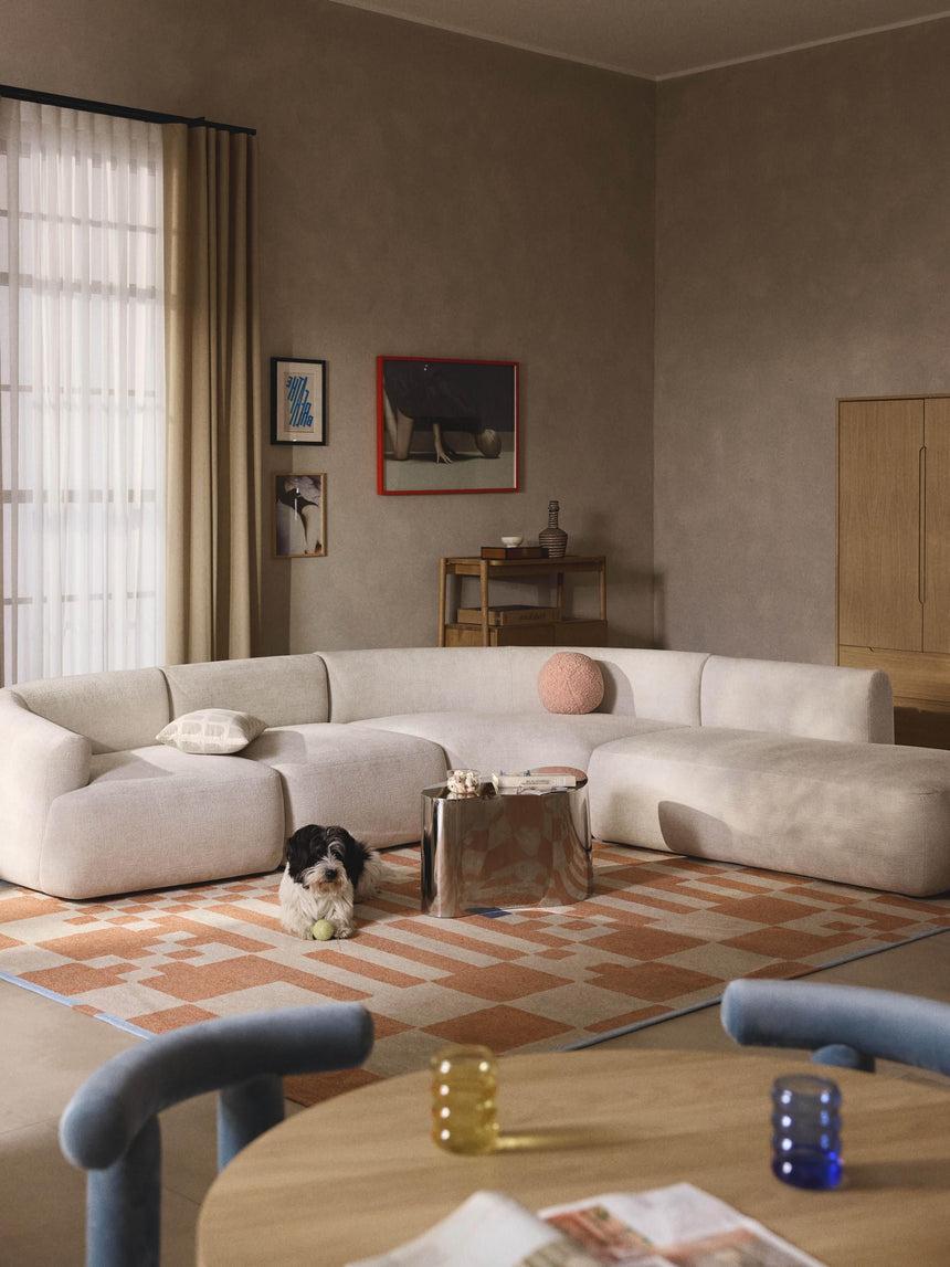 Modern Large Köşe Koltuk Kırık Beyaz Dokuma Kadife