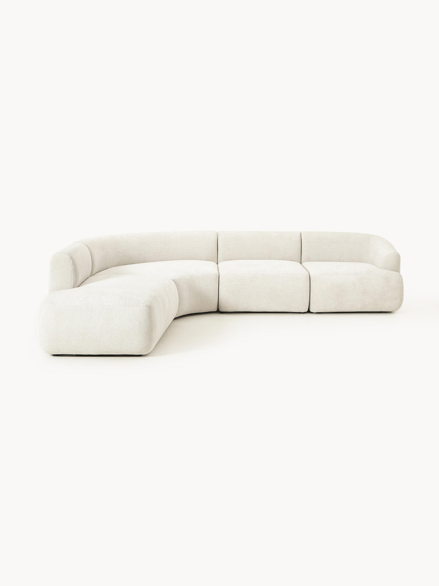 Modern Large Köşe Koltuk Kırık Beyaz Dokuma Kadife