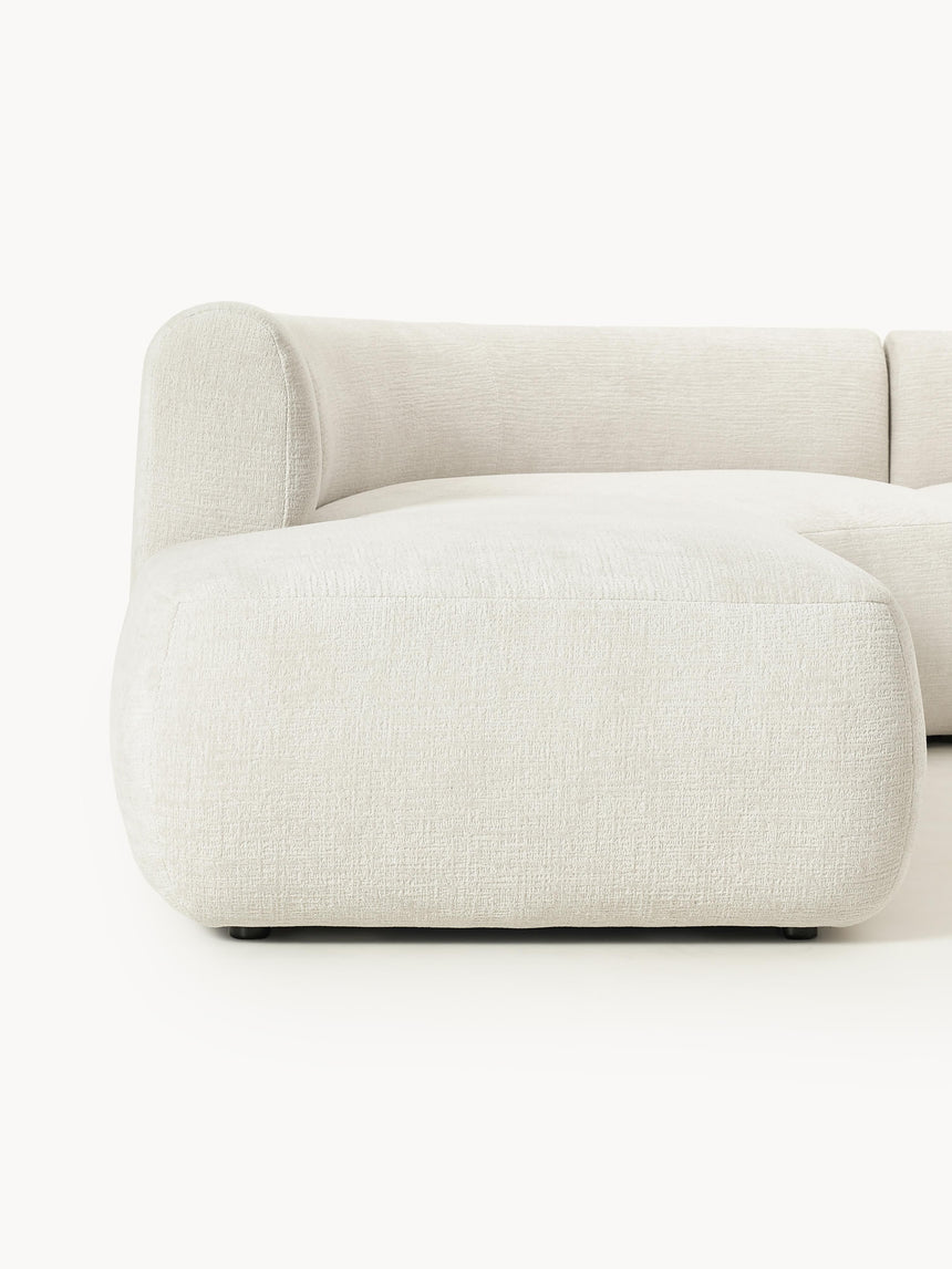 Modern Large Köşe Koltuk Kırık Beyaz Dokuma Kadife