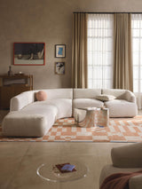 Modern Large Köşe Koltuk Kırık Beyaz Dokuma Kadife