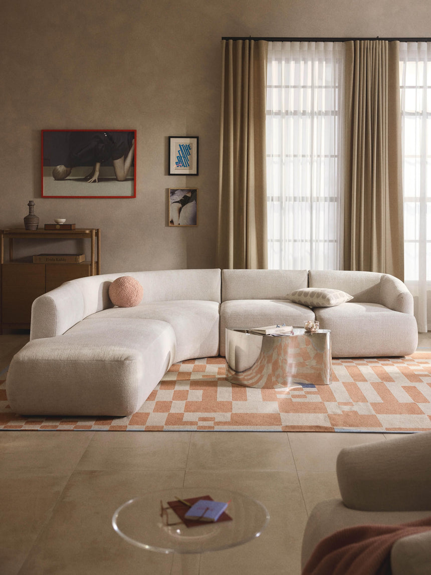 Modern Large Köşe Koltuk Kırık Beyaz Dokuma Kadife