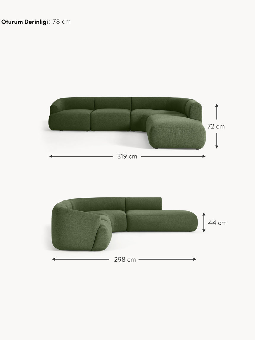 Modern Large Köşe Koltuk Koyu Yeşil Bukle