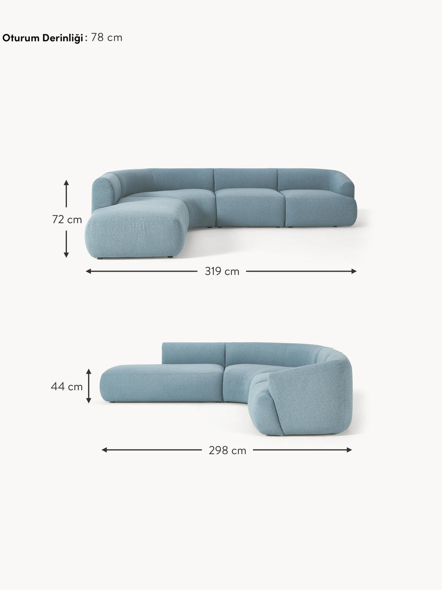 Modern Large Köşe Koltuk Mavi Bukle