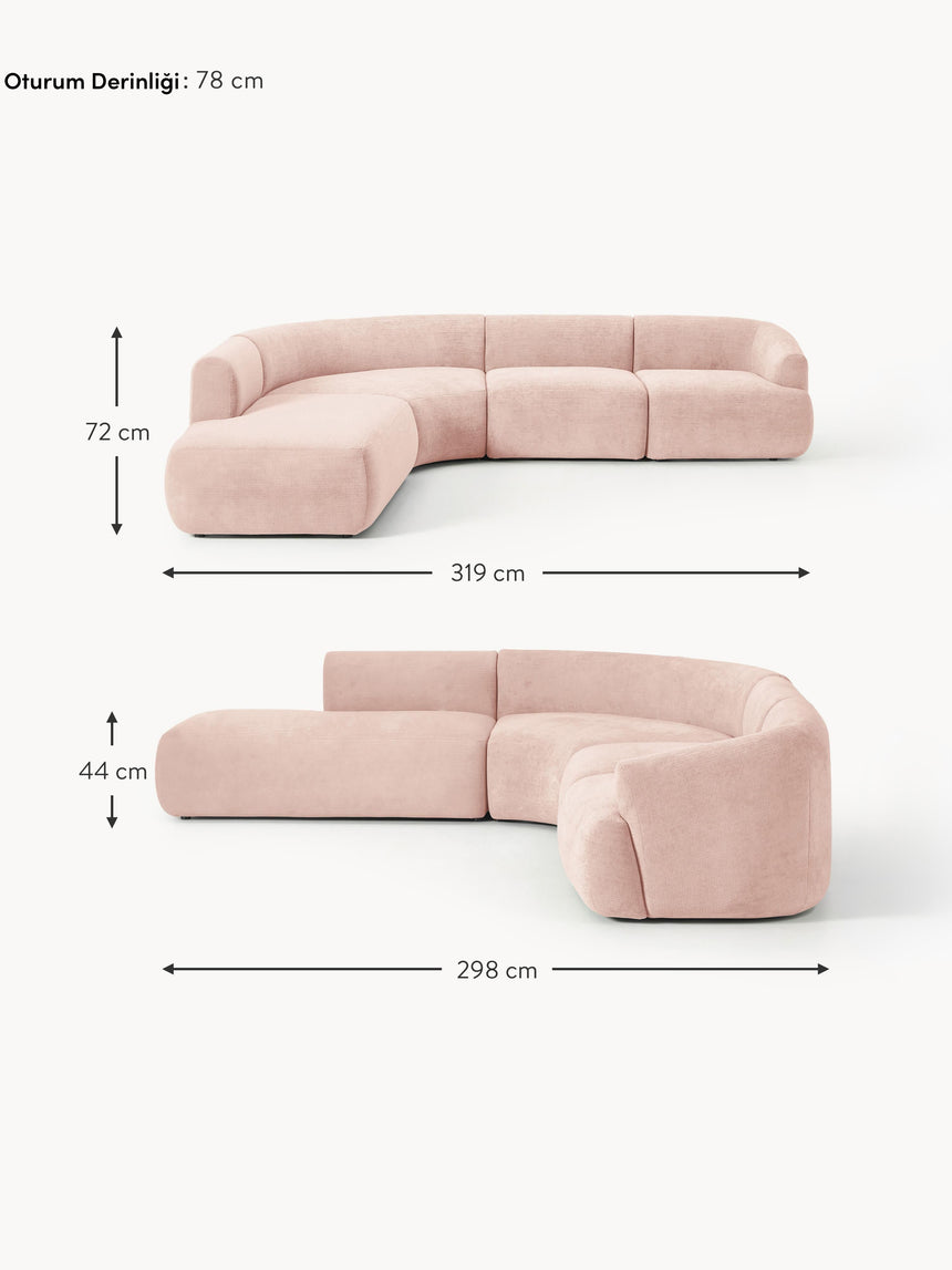 Modern Large Köşe Koltuk Şeftali Dokuma Kadife