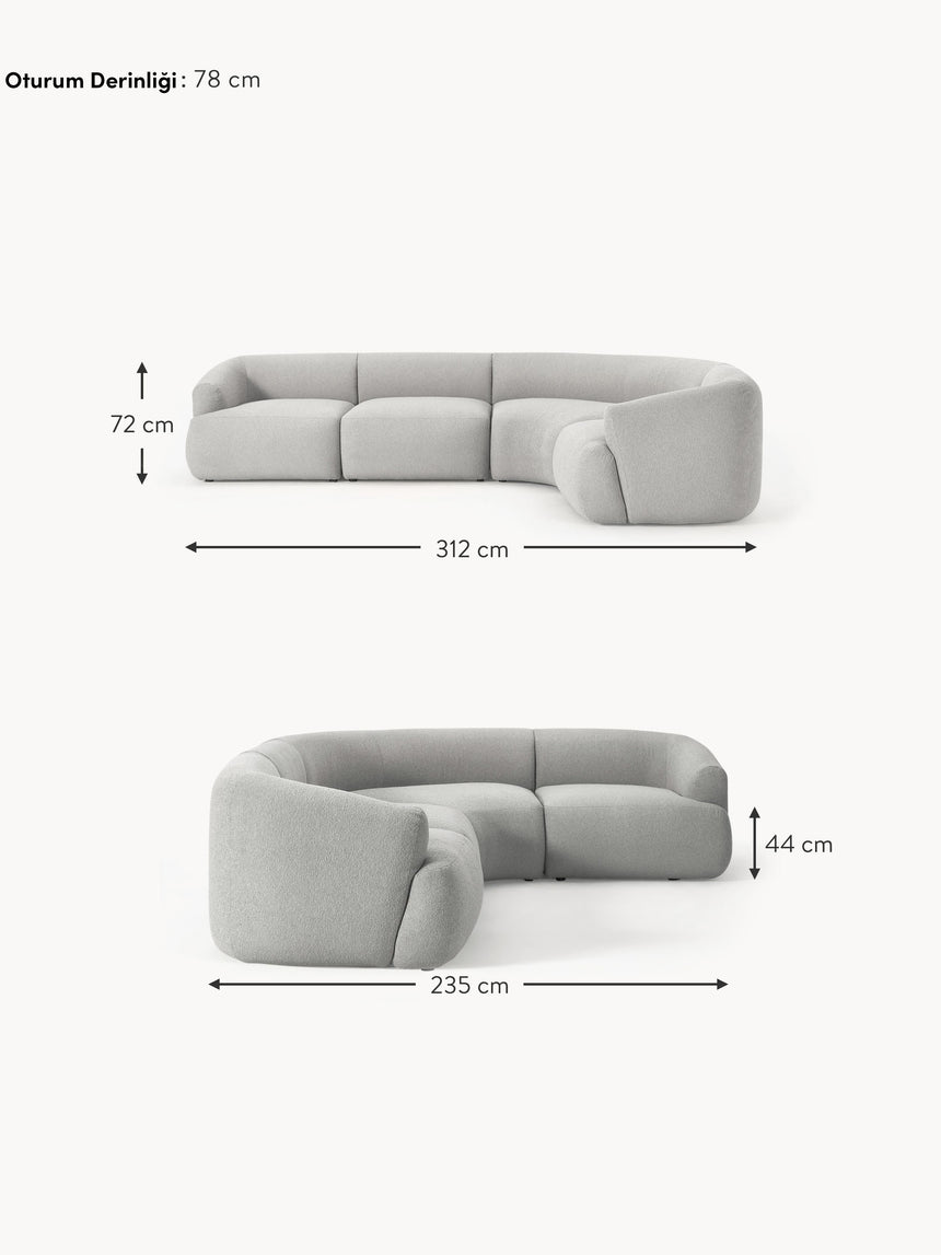 Modern Plus Köşe Koltuk Açık Gri Bukle