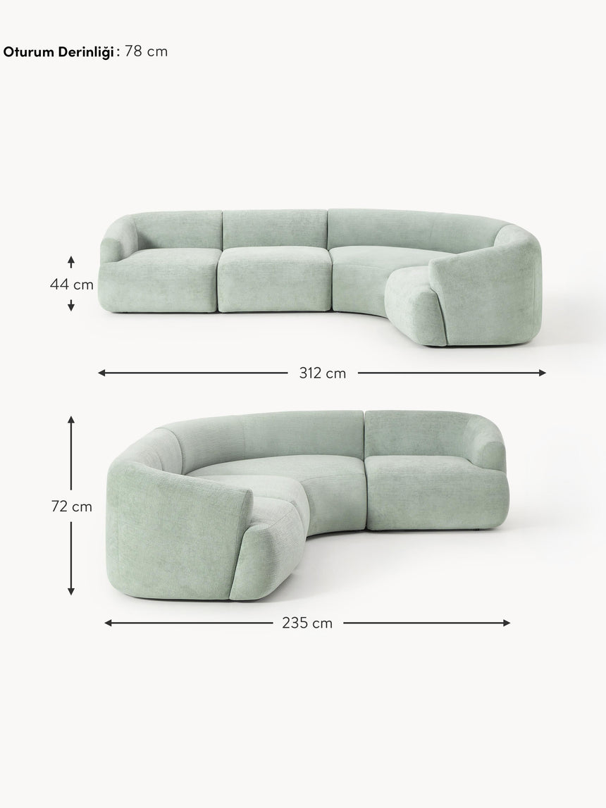 Modern Plus Köşe Koltuk Adaçayı Yeşili Dokuma Kadife