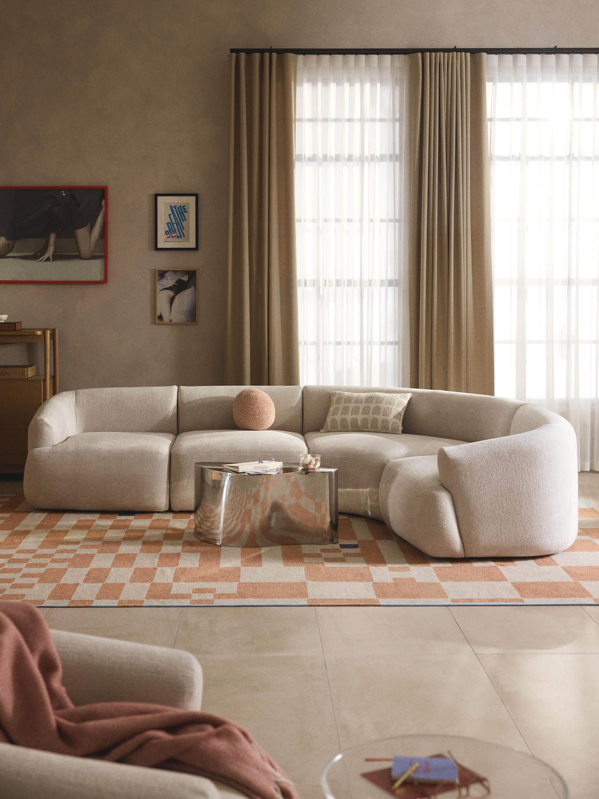 Modern Plus Köşe Koltuk Kırık Beyaz Dokuma Kadife