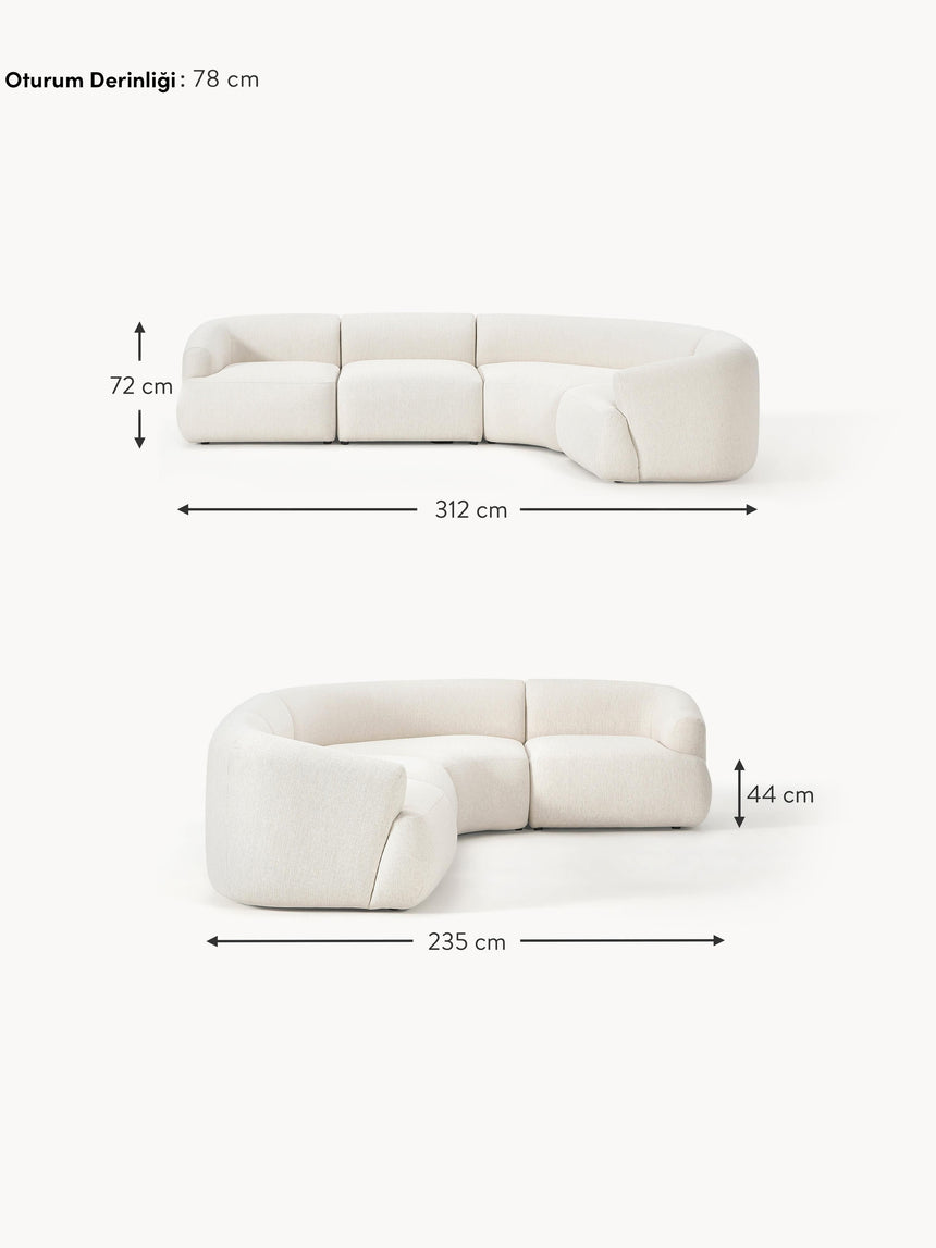 Modern Plus Köşe Koltuk Kırık Beyaz Dokuma Kumaş