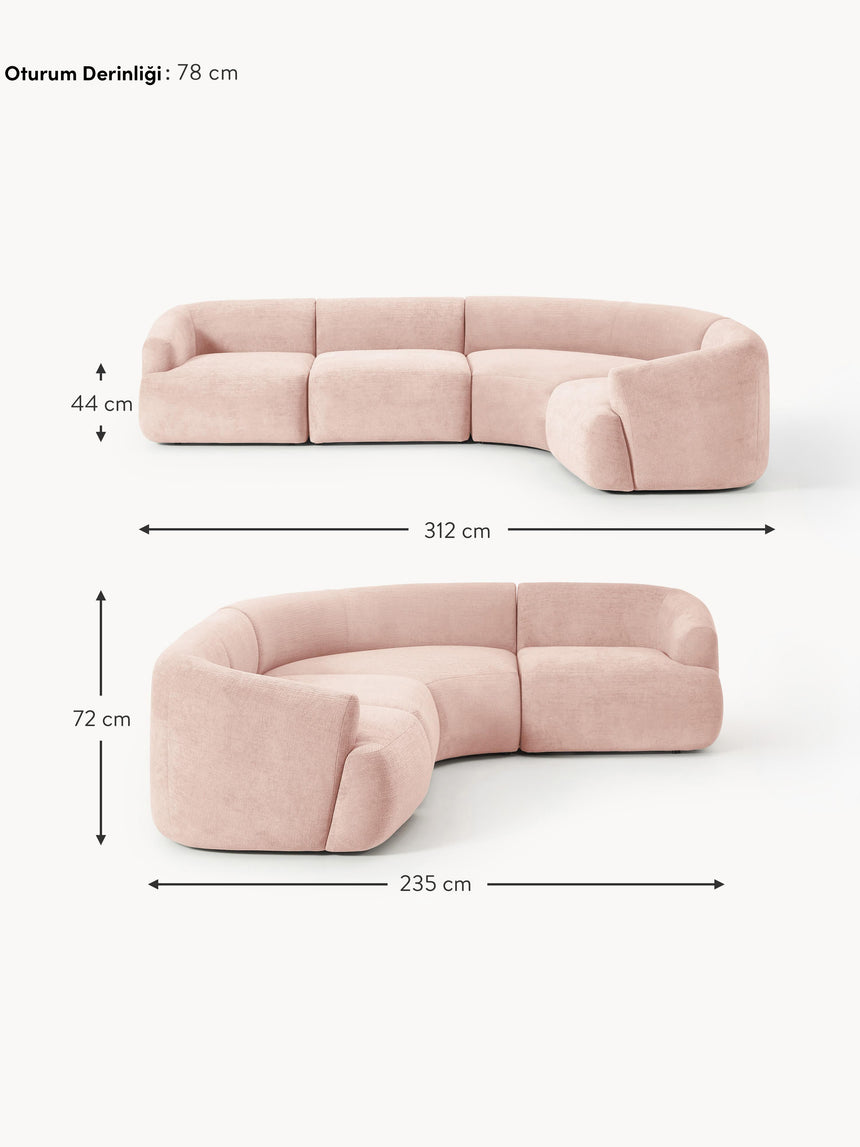 Modern Plus Köşe Koltuk Şeftali Dokuma Kadife