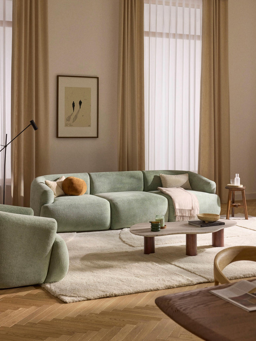 Modern Üçlü Koltuk Adaçayı Yeşili Dokuma Kadife