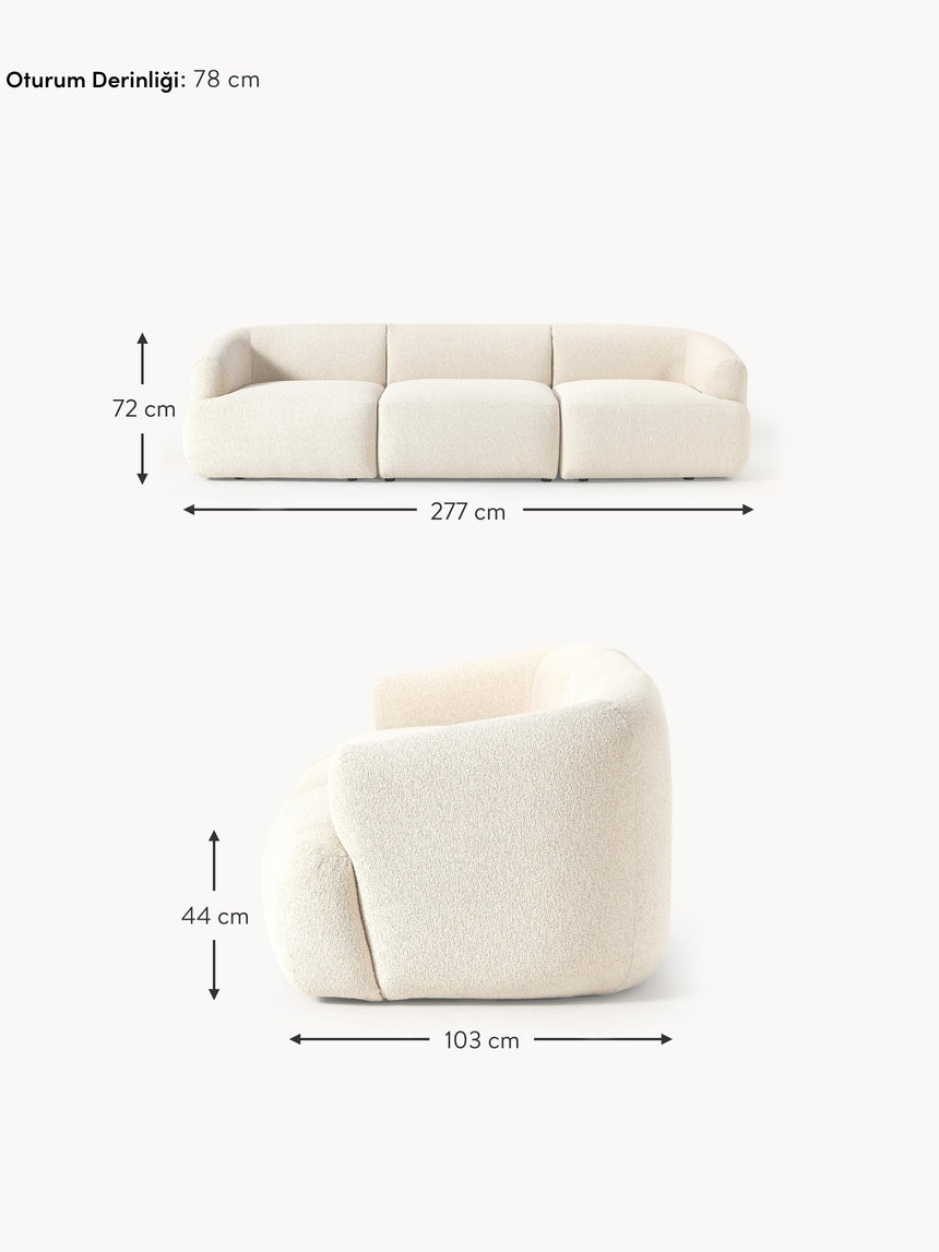 Modern Üçlü Koltuk Kırık Beyaz Bukle