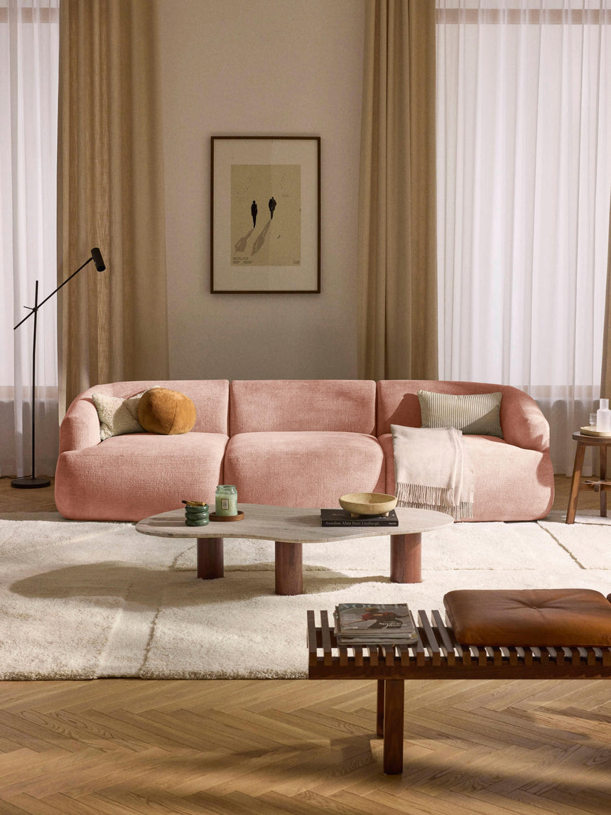 Modern Üçlü Koltuk Şeftali Dokuma Kadife