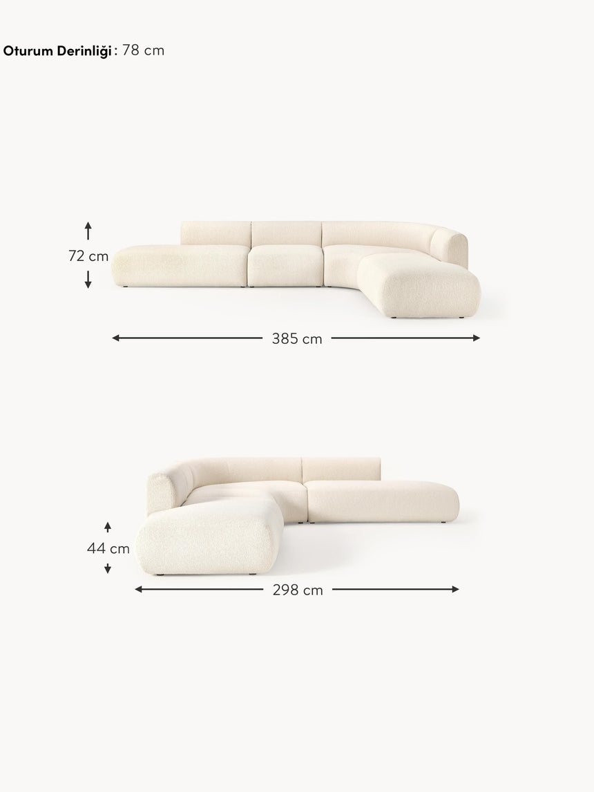 Modern Ultra Köşe Koltuk Kırık Beyaz Bukle