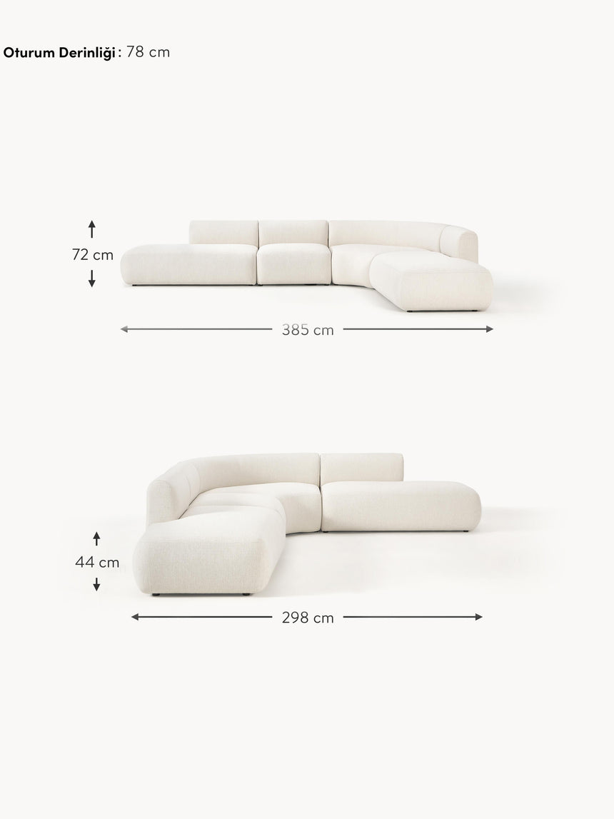 Modern Ultra Köşe Koltuk Kırık Beyaz Dokuma Kumaş