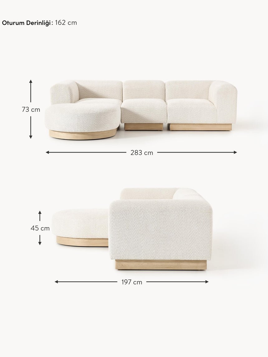 Moka Köşe Koltuk Kırık Beyaz Teddy Açık Kayın