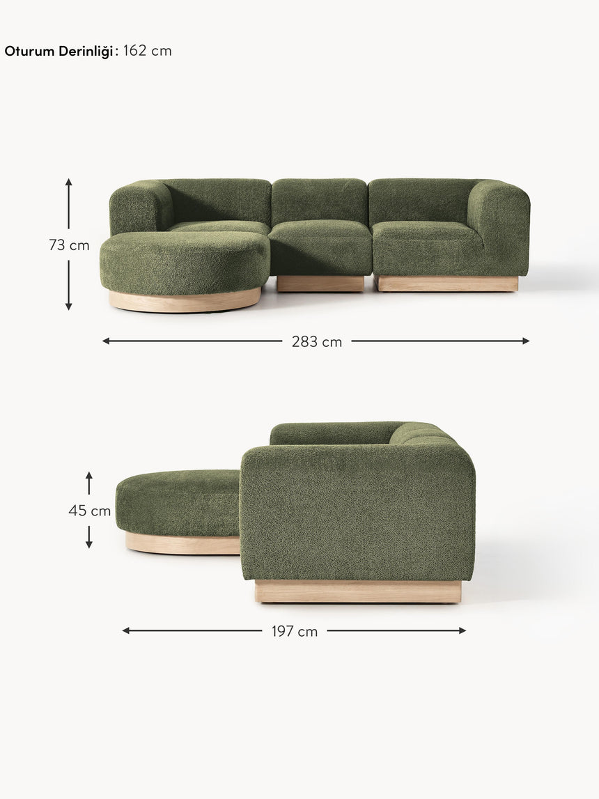 Moka Köşe Koltuk Yeşil Teddy Açık Kayın