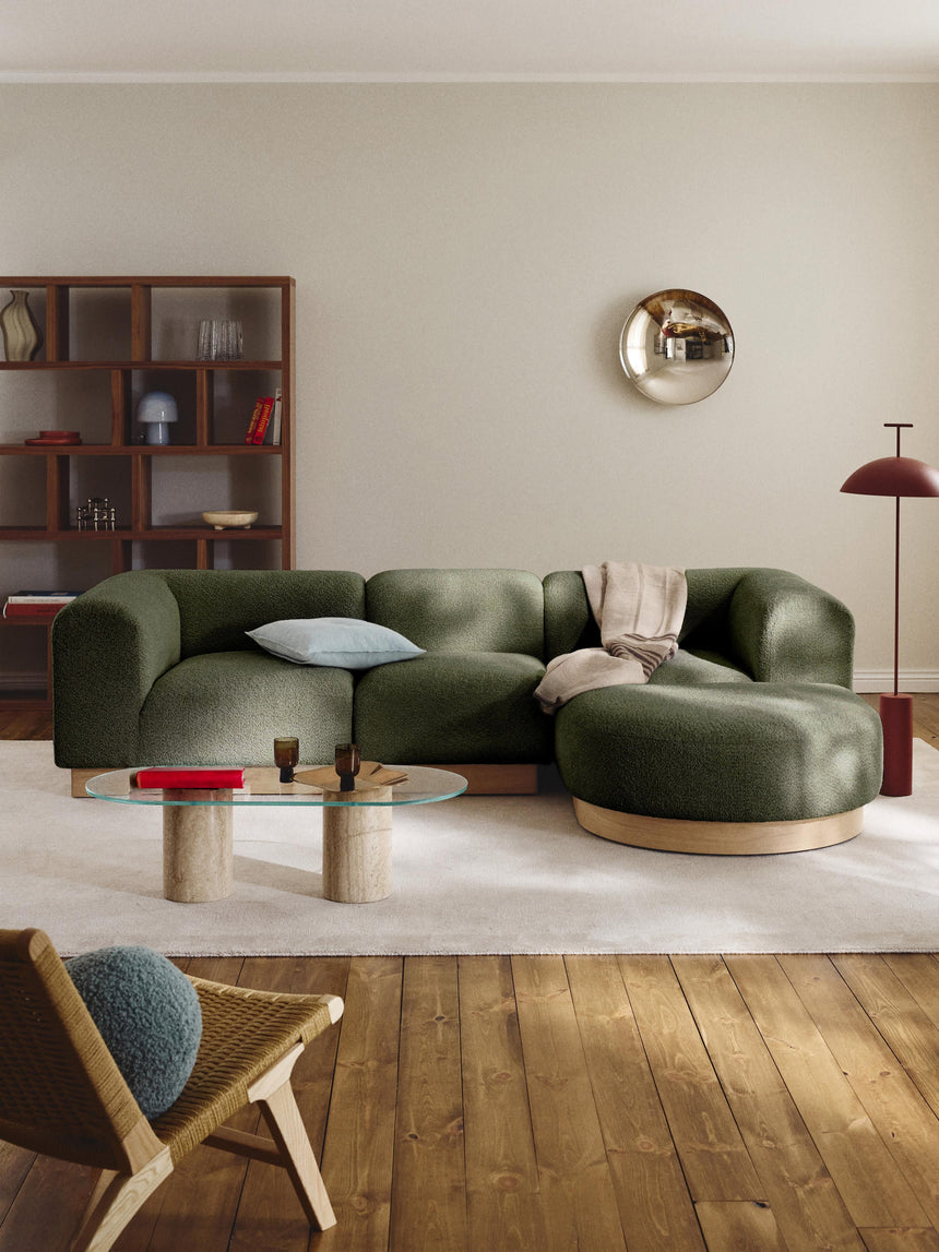 Moka Köşe Koltuk Yeşil Teddy Açık Kayın