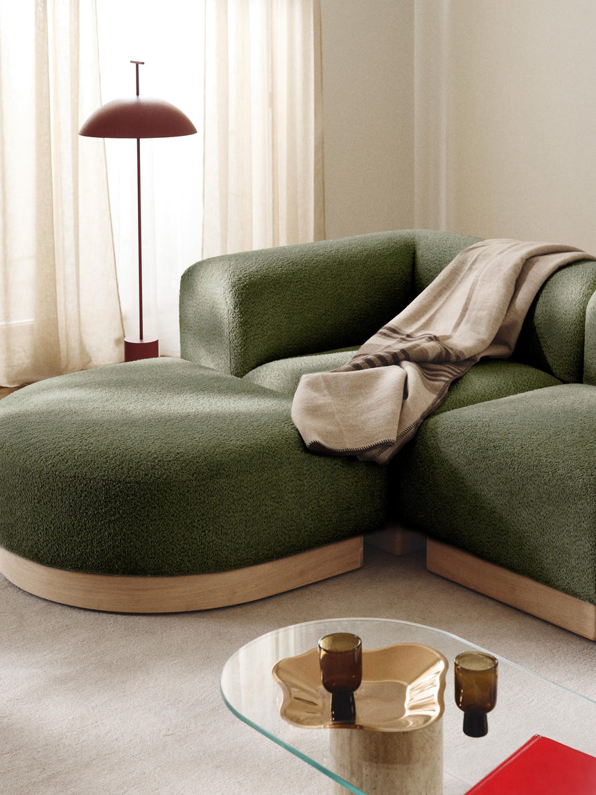 Moka Köşe Koltuk Yeşil Teddy Açık Kayın