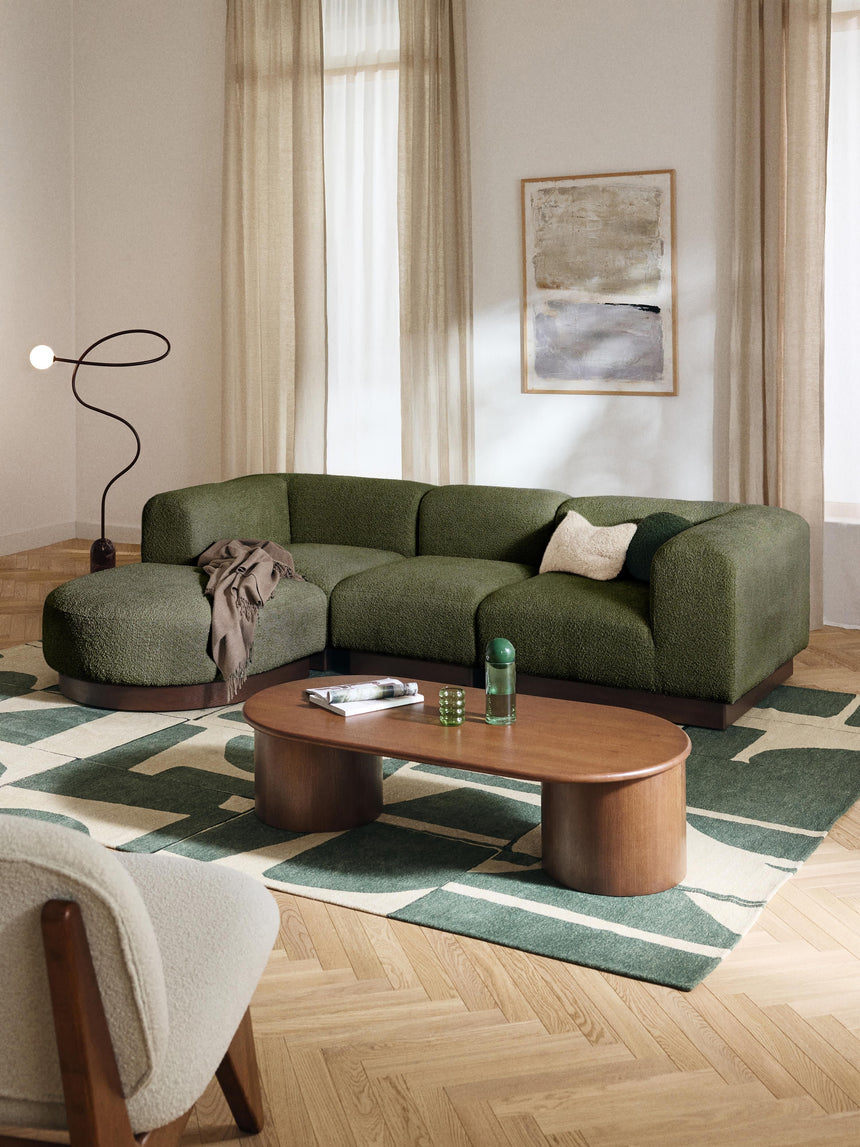 Moka Köşe Koltuk Yeşil Teddy Koyu Kayın