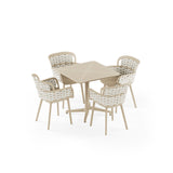 Moon Polipropilen Masa Takımı 80x80 cm Sabit 4 Kişilik - Eva P Örgülü Sandalye