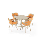 Moon Polipropilen Masa Takımı 80x80 cm Sabit 4 Kişilik - Eva P Örgülü Sandalye