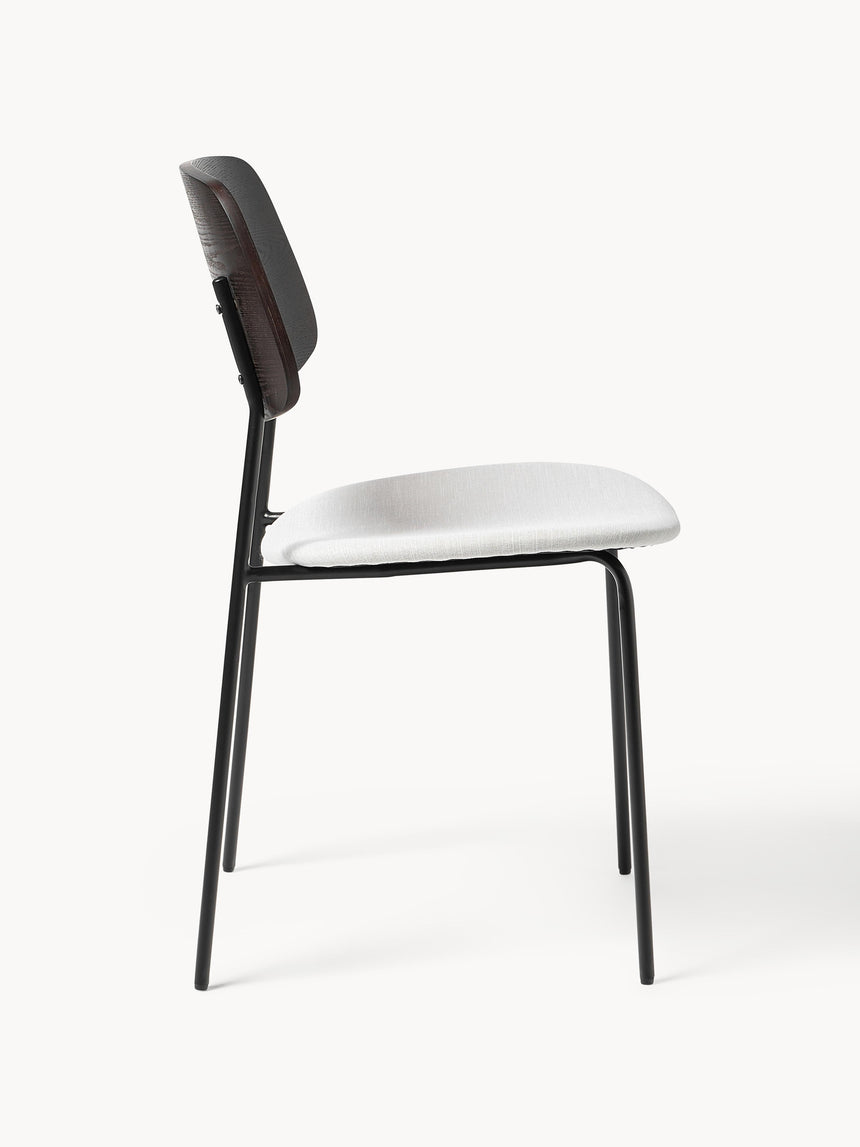 Omada Kırık Beyaz Keten Kumaş Döşemeli Ahşap Sandalye Ceviz