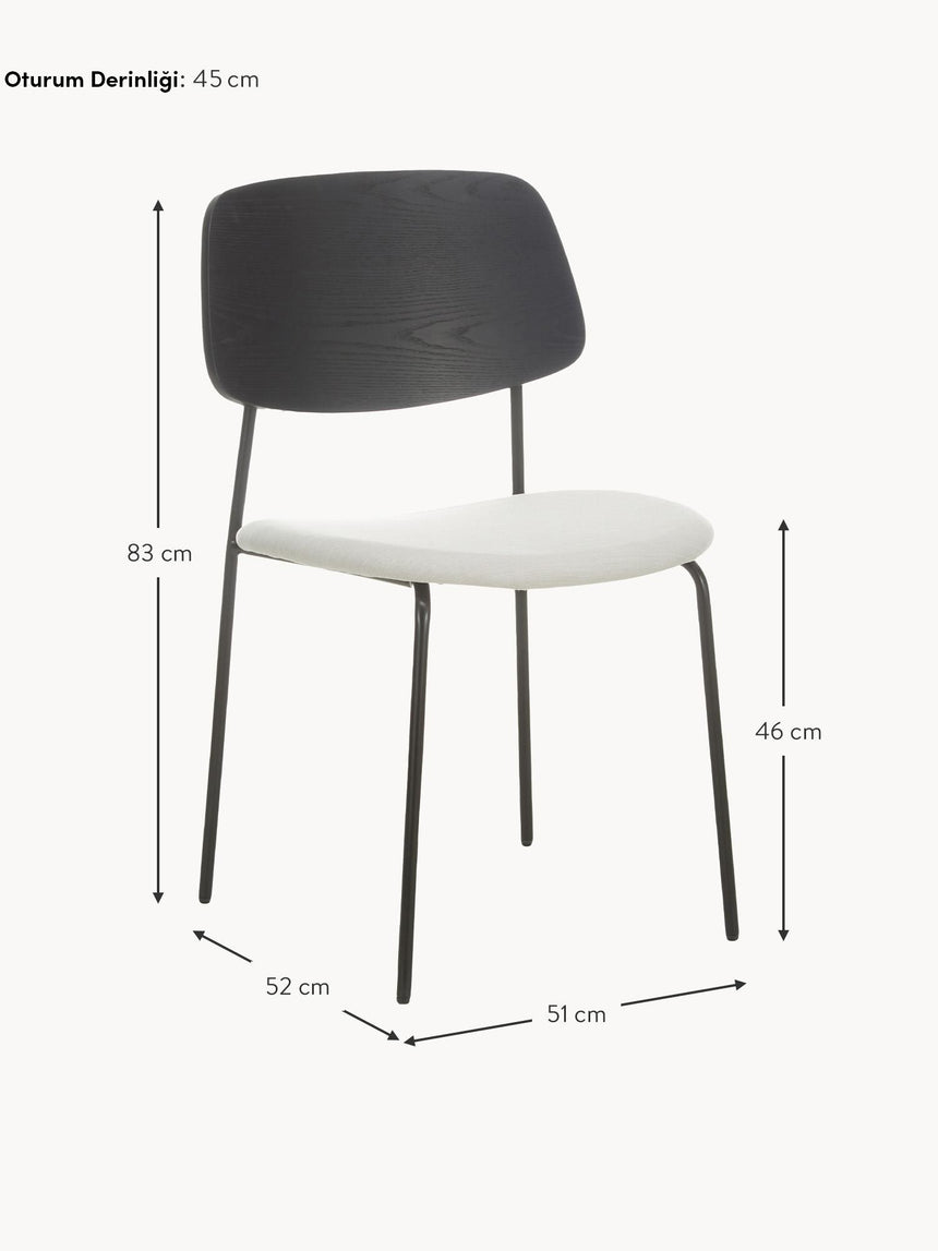 Omada Kırık Beyaz Keten Kumaş Döşemeli Ahşap Sandalye Siyah