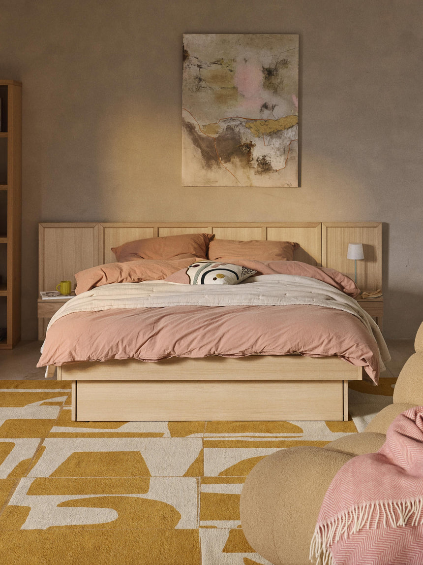 Otel Çift Kişilik Ahşap Karyola Meşe