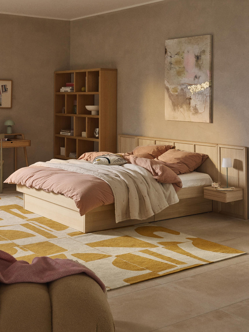 Otel Çift Kişilik Ahşap Karyola Meşe