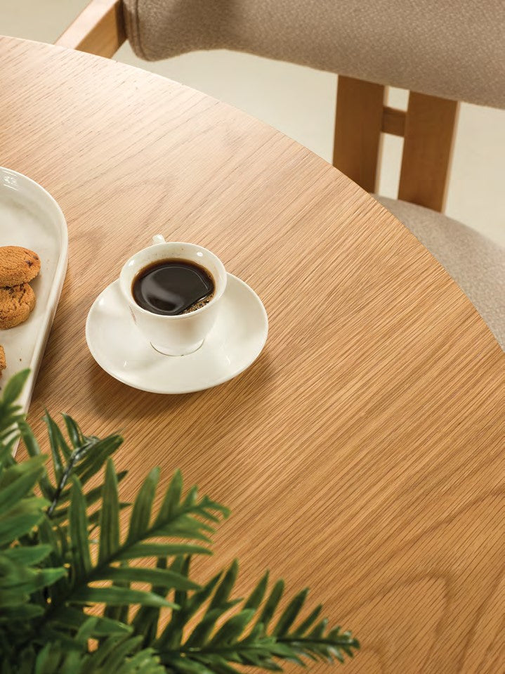 Pena Yuvarlak Yemek Masası Meşe Meşe + Pena Sandalye Krem Meşe