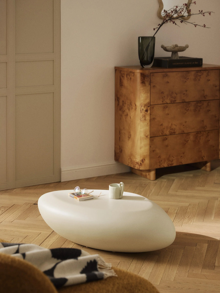 Pika Organik Form Ahşap Orta Sehpa Mat Bej 100 cm