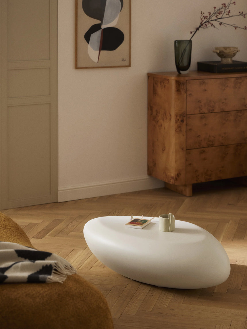 Pika Organik Form Ahşap Orta Sehpa Mat Kırık Beyaz 100 cm