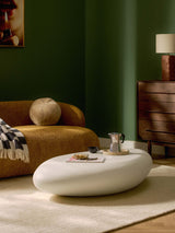 Pika Organik Form Ahşap Orta Sehpa Mat Kırık Beyaz 135 cm