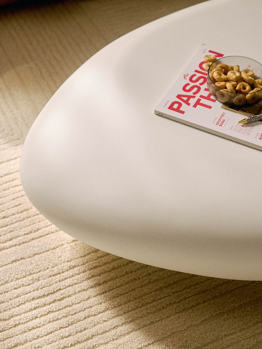 Pika Organik Form Ahşap Orta Sehpa Mat Kırık Beyaz 135 cm