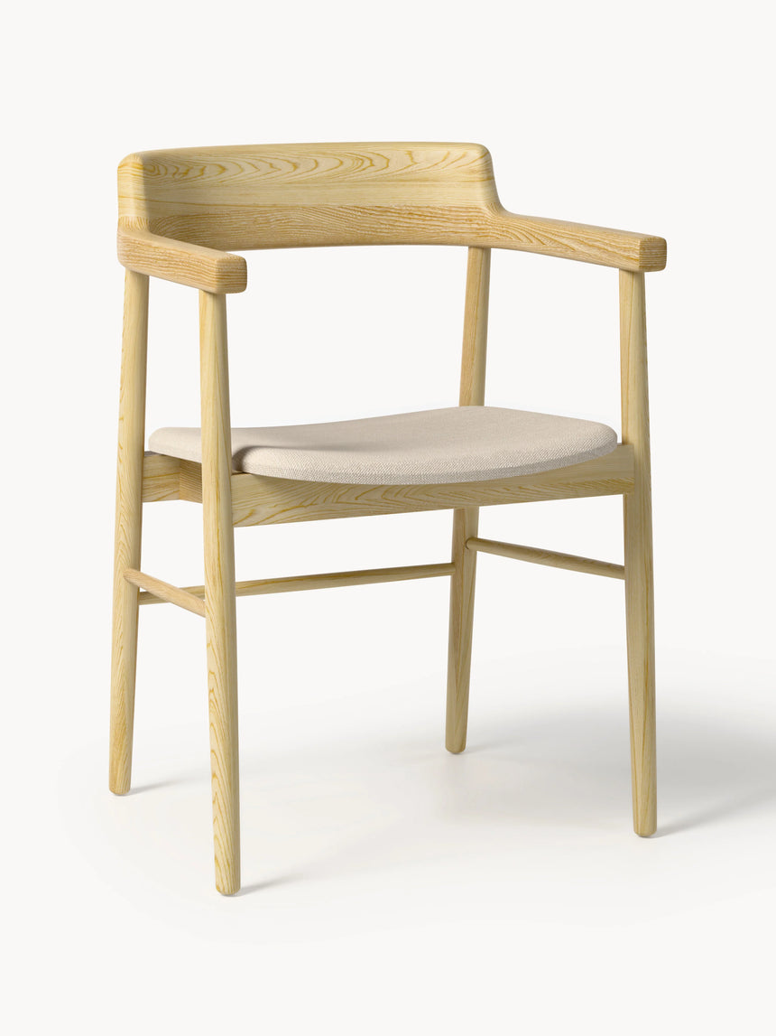 Pira Bej Minderli Ahşap Sandalye Meşe