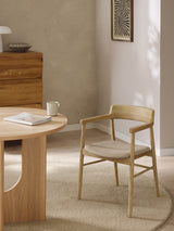 Pira Bej Minderli Ahşap Sandalye Meşe