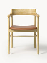 Pira Kahve Deri Minderli Ahşap Sandalye Meşe