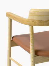 Pira Kahve Deri Minderli Ahşap Sandalye Meşe