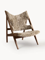 Play Ahşap Tekli Koltuk Kahve Koyun Postu Ceviz