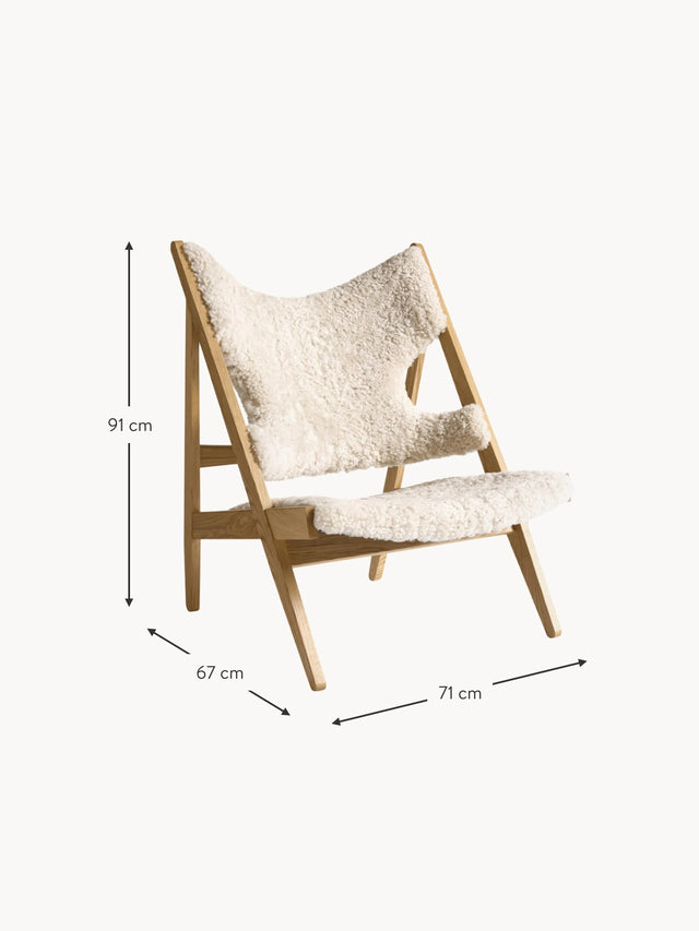 Play Ahşap Tekli Koltuk Kırık Beyaz Koyun Postu Meşe