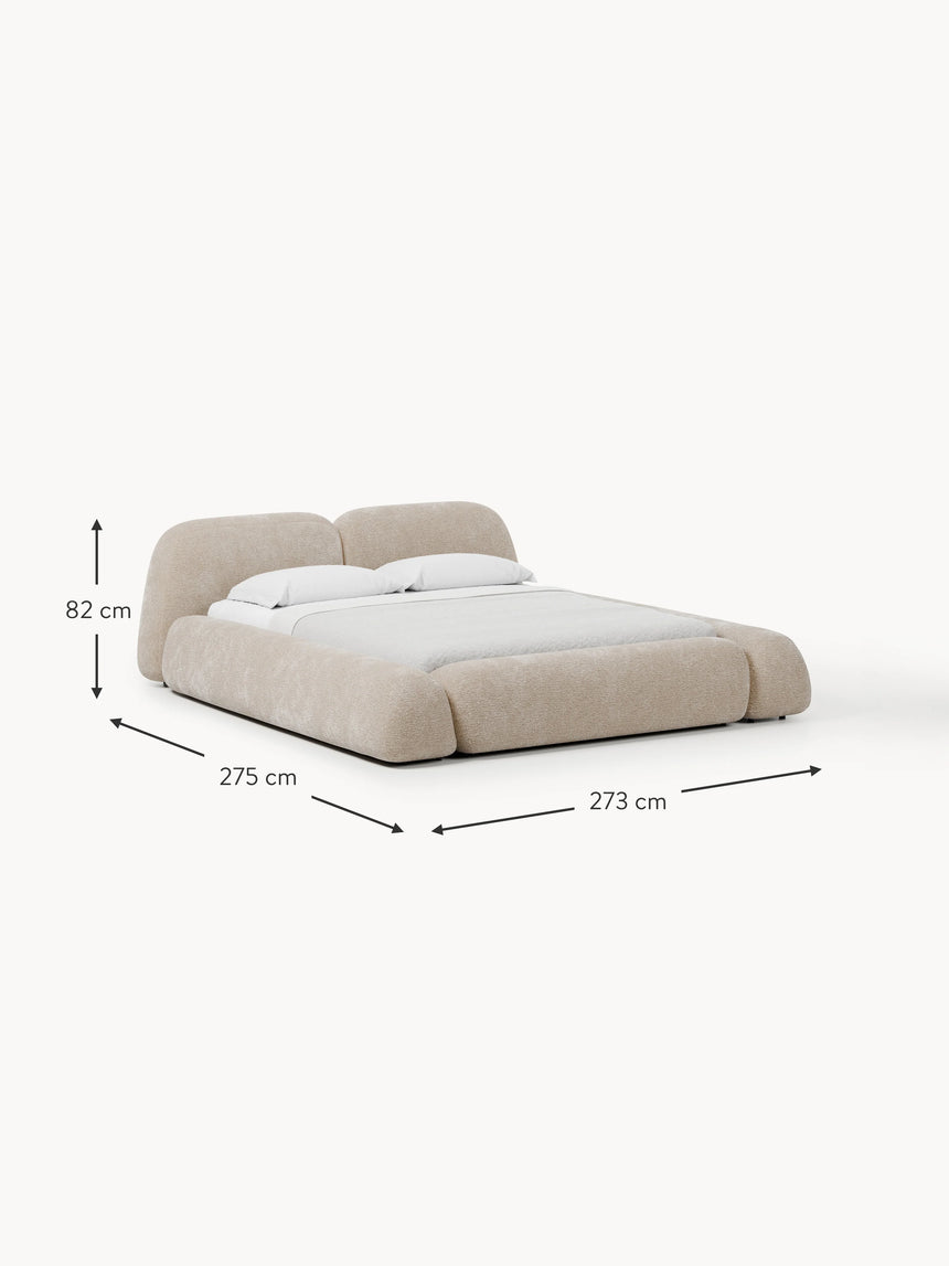 Prag Çift Kişilik Karyola Bej Dokuma Kadife