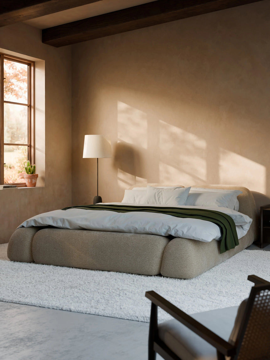 Prag Çift Kişilik Karyola Bej Dokuma Kadife